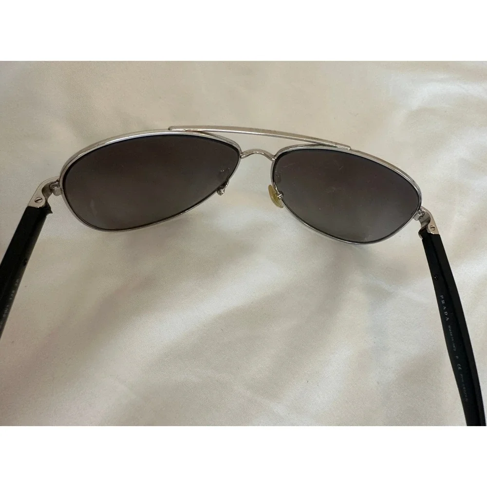Prada Linea Rossa Aviator Sunglasses Silver Black Polarized SPS 51O Grey